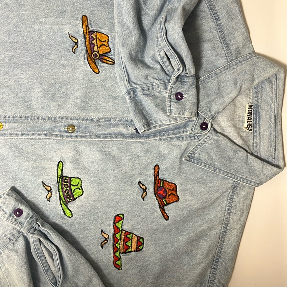 Mona Lisa 80s Patchwork Multi Color Button Denim … - image 2